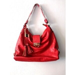 Mellow World Womens Handbag Red XL Purse Leather Zip Clasp Single Handle NEW‎